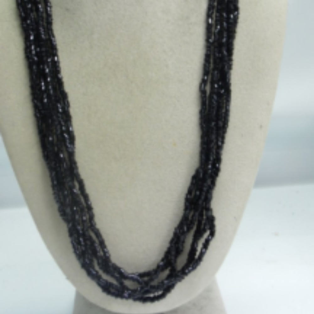 24" Black Glass Bead Necklace